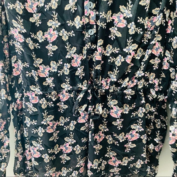 Rebecca Taylor Floral Print Blouse Black Sz 2 - Picture 6 of 10